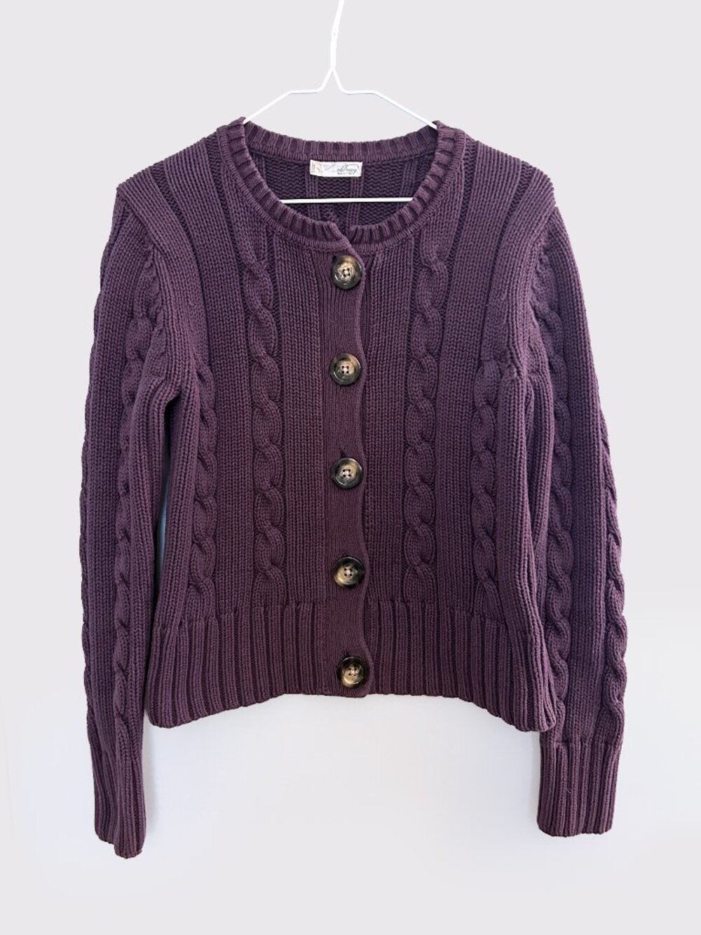 Vintage 2000s Old Navy Cable Knit Cardigan Purple Chunky Preppy Y2K Large